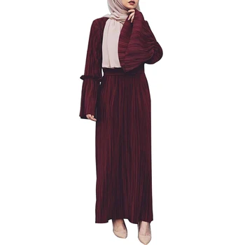 Babalet Sieviešu' Eleganti Atturīgas Musulmaņu Islama Arābu Dubaija Apģērbu O-veida Kakla Kroku Bell Piedurknēm Sen Maxi Kleita Wrap Ramadāna N30D