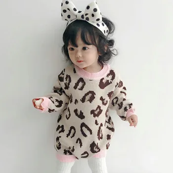 Baby Girl Bodysuit Kokvilnas Leopard Rudens Jaundzimušo, Zīdaiņu Apģērbs Meitene Jumpsuit Adītas Bērnu Drēbes, Bērnu Meitene Džemperis