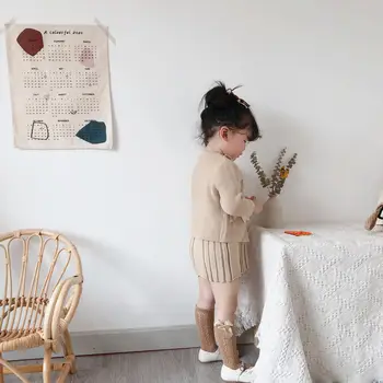Baby Girl spānijas Apģērbu zīdaiņiem Trikotāžas Jaka Toddler Preppy Stils Apģērba Komplekts Bērniem Jaciņa + Zeķu Kleita