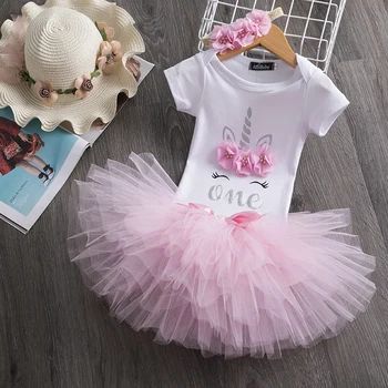 Baby Meitenes pirmās Dzimšanas dienas Kleitas Svētā Unicorn Elegants Mazā Princese Apģērbs, Zīdaiņu Vestidos 3Pcs Bebes Kleitu uz 1 Gadu Bērns