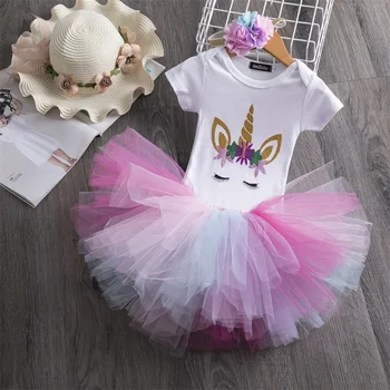 Baby Meitenes pirmās Dzimšanas dienas Kleitas Svētā Unicorn Elegants Mazā Princese Apģērbs, Zīdaiņu Vestidos 3Pcs Bebes Kleitu uz 1 Gadu Bērns