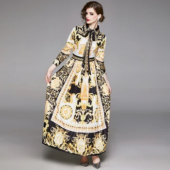 Banulin Skrejceļa Dizaineru Sieviešu Maxi Kleita 2020. Gadam Pavasara Vintage Baroka Ziedu Drukāt Puff Piedurknēm Vērtnes Kroku Krekls, Kleita