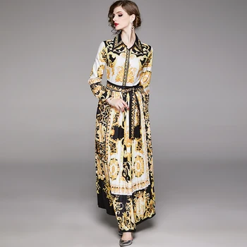 Banulin Skrejceļa Dizaineru Sieviešu Maxi Kleita 2020. Gadam Pavasara Vintage Baroka Ziedu Drukāt Puff Piedurknēm Vērtnes Kroku Krekls, Kleita