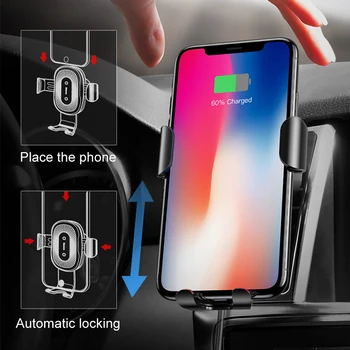 Baseus Qi Bezvadu Automašīnas Lādētājs Tālruņa Turētājs Priekš iPhone, Samsung Ātrās Uzlādes Mount Stāvēt Gaisa Izplūdes Smaguma Atbalsta 10W Maksas