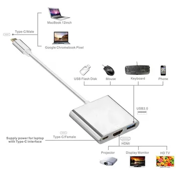 Basix USB C centrs, lai HDMI Adapteris, USB C Tipa Rumbu ar Hdmi 4K USB 3.0 Ports Ar USB-C Elektroenerģijas Piegādes Macbook pro& C Tipa ierīces