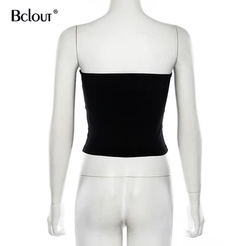 Bclout Black Sexy Backless Cauruļu Topi Elegants Off Pleca Dāma Top Pavasara Vienu-Krūšu Slim Camis Poliestera Tvertnes Augšpusē Ir 2021.