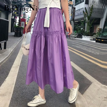 Beiyingni Modes Sieviešu Raibs Retro Midi Svārki Saia Tutu Purple Black Maxi Kūka Svārki Liels Hem Koledžas Streetwear Falda Jupe
