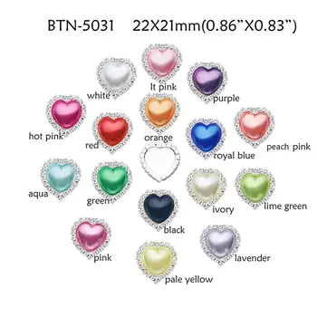 Bezmaksas piegāde 20mm 10PCS sirds formas pērle rhinestone pogas ar plakanu aizmuguri (BTN-5031)