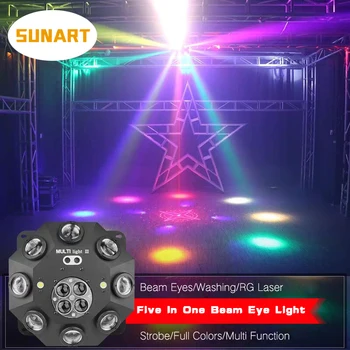 Bezmaksas Piegāde 5 in 1 LED Moving Head Projektoru Posmā Efekts Lāzera Staru Strobe Gaismas DMX Bišu Acis DJ Diskotēka