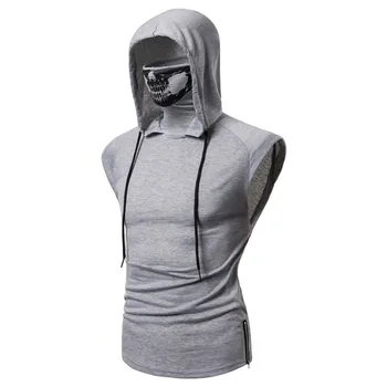 Bezmaksas piegāde jaunu Tshirt vīriešu super stiept fitnesa ninja vienotu kapuci bez piedurknēm T call of duty garu galvaskausu veste pelēkā vārna