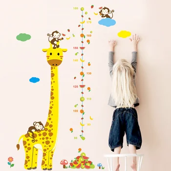Bezmaksas piegāde Karikatūra Pasākums, Sienas Uzlīmes Bērniem Telpām Žirafe, Pērtiķis Augstums Diagrammas Valdnieks Uzlīmēm Pirmsskolas Mājas Dekoru