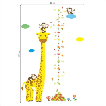 Bezmaksas piegāde Karikatūra Pasākums, Sienas Uzlīmes Bērniem Telpām Žirafe, Pērtiķis Augstums Diagrammas Valdnieks Uzlīmēm Pirmsskolas Mājas Dekoru