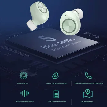 Bezvadu Earbuds Bluetooth 5.0 Mini HD Stereo Skaņas Trokšņa Slāpēšanas Auss Touch Kontroli TWS Iebūvēts Mikrofons