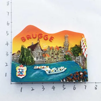 Beļģijas tūrisma pilsēta Brige trīsdimensiju ainavu suvenīru magnētiskās uzlīmes uzlīmes ledusskapis