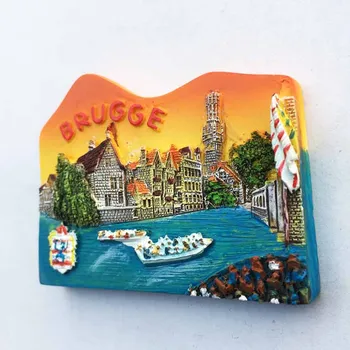 Beļģijas tūrisma pilsēta Brige trīsdimensiju ainavu suvenīru magnētiskās uzlīmes uzlīmes ledusskapis