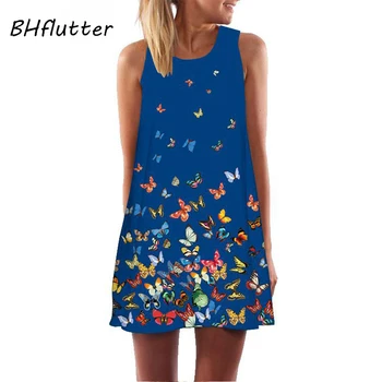 BHflutter Melna Šifona Kleita Sievietēm 2019 Jaunu Modes Ziedu Drukāt Ikdienas Vasaras Kleita Mini Elegants Puse Kleitas drēbes femme
