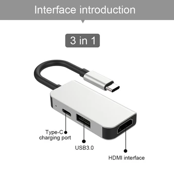 BKSCY USB C RUMBAS C Tipa HDMI Thunderbolt 3 Adapteris priekš MacBook Samsung Galaxy S9 Huawei P20 Mate 20 Pro C Tipa USB 3.0 HUB