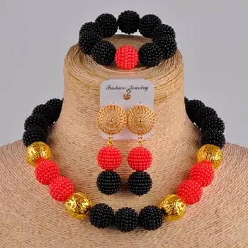 Black red āfrikas juvelierizstrādājumu komplekts imitētu pērļu krelles nigērija kāzu kaklarota, auskaru komplekts, rotaslietas sievietēm FZZ09