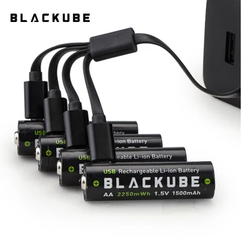 BLACKUBE Bezmaksas Piegāde 1 Stundas Ātrās Uzlādes AA 1500mAh 1,5 V 2250mAh Drošības Baterijas, USB Uzlādējams Litija Akumulators