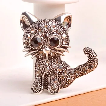 Blucome Pelēkā Crystal Cat Piespraudes Bērniem Antīka Sudraba krāsā vintage pin broša Dekorēšana Kleita Atloks Pins Sieviešu Šalle Adatas