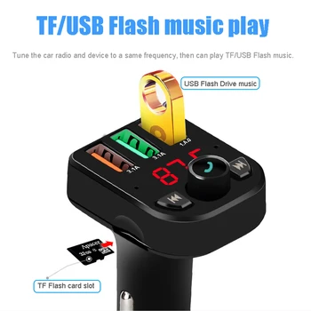 Bluetooth 5.0 FM Raidītājs 3 USB Porti 3.1 Lādētāju FM Automašīnas Komplektu Modulators MP3 Atskaņotājs, Brīvroku TF USB Music Play
