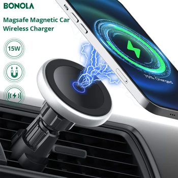 Bonola Qi Auto Bezvadu Lādētājs iPhone 12 Pro Max/12Pro/12 /12Mimi 15W Magnetic Mount Ātru Bezvadu Lādēšanas Auto Telefona Turētājs