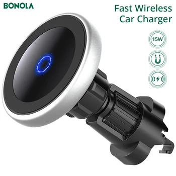 Bonola Qi Auto Bezvadu Lādētājs iPhone 12 Pro Max/12Pro/12 /12Mimi 15W Magnetic Mount Ātru Bezvadu Lādēšanas Auto Telefona Turētājs