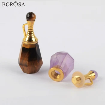 BOROSA 3Pcs Zelta Multi-veida Dabas Pērlēm, Akmens Ēteriskās Eļļas Difuzoru Smaržu Pudeles Kulons Amethysts Šarmu Kaklarota WX1223