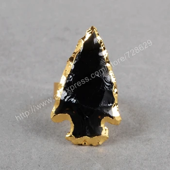BOROSA Zelta Krāsā Arrowhead Aptuvenu Black Obsidian Arrowhead Gredzenu g0699