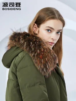 BOSIDENG sieviešu ziemas lielas dabīgās kažokādas apkakli kapuci dāmas dūnu jaka jaunu sabiezēt silts, ūdensizturīgs ilgi uz leju, mētelis B80141020