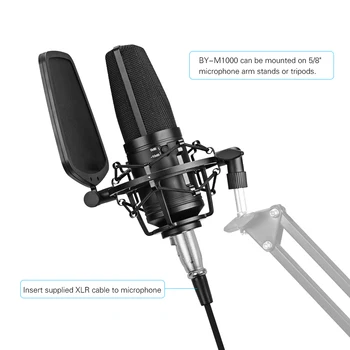 BOYA AR-M1000 Alumīnija Sakausējuma Mikrofons Mic Komplekts Cardioid/Vienvirziena/Divvirzienu Mic par Dziedātājas Vokāls Podcaster Studio