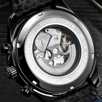BOYZHE Automātiskā Skatīties Vīriešu Mehāniskās Rokas Pulksteņu Ādas Ūdensizturīgs Chronograph Sporta Horloge Mens relojes hombre Dropshipping