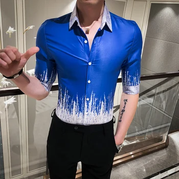 Britu Stila Vasaras Pusi Piedurknēm Vīriešu Krekls Modes 2020. Gadam Streetwear Digitālās Drukas Mens Casual Kreklus, Slim Fit Club Balli Smokings