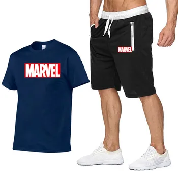 Brīnums vīriešu gadījuma modes sporta uzvalkā ar īsām piedurknēm T-krekls 2 gabals, kas ar muskuļu vingrojumu fitnesa spēcīgs un skaists vīriešu T-krekls
