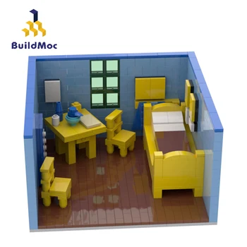 BuildMoc Radītājs Ekspertu Guļamistaba Arlā, Vinsents Van Gogs, Mākslas Gleznas, Celtniecības Bloki, Ķieģeļi Creator Māja Rotaļlieta Bērniem