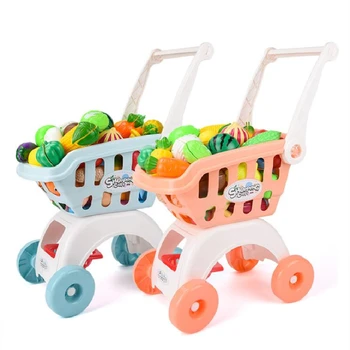 Bērni Spēlē bērniem rotaļlietas Simulācijas iepirkumu Grozs Mini ratiņi ar Augļu, Dārzeņu izglītības bērniem rotaļlietas Ziemassvētku dāvanas dzimšanas dienā