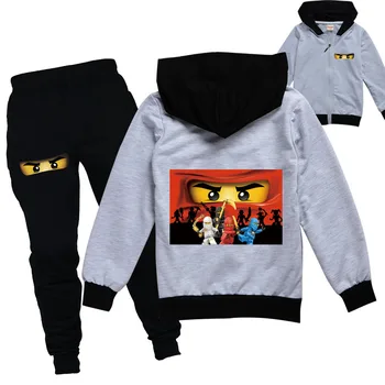 Bērniem pelēkā vārna Zip Apģērbs Zēniem Legoes Sweatershirt Bērniem Ninjagoed Mētelis, Jaka, Bikses 2pcs Set Meiteņu Tērpiem, Ikdienas Drēbes