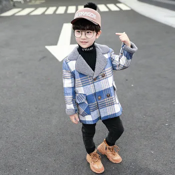 Bērnu Apģērbu 2020 Jaunas Ziemas Korejas Zēnu Modes Lielais Pleds Dubultā Krūtīm, Atloks, Mētelis Plus Velet Virsdrēbes Bērnu Drēbes