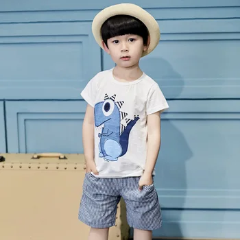 Bērnu Apģērbu Komplekti Toddler Zēns Vasaras Apģērbu Dinozauru Bērnu Apģērbs, T-krekls + Šorti Uzvalki 2 3 4 5 6 7 8 9 Gadi
