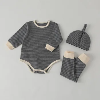 Bērnu Apģērbu Komplekts Svītrainām Bodysuits Bikses, Zeķes Un Cepure 3 Gab Baby Girl Apģērbu Tērpiem Kokvilnas Toddler Zēnu Apģērba Uzvalks
