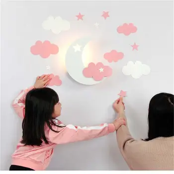 Bērnu istabas Zvaigznes, mēness, mākoņi sienas lampas cute meitenes guļamistaba deco bērniem naktslampas radošo diy multfilmu miega nakts gaisma