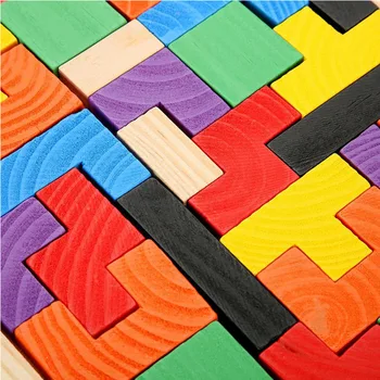 Bērnu Koka Tetris, Puzles, Rotaļlietas, Krāsains Mozaīkas Valdes Montessori Rotaļlietas, Intelektuālo Iztēli Izglītojošas Rotaļlietas Bērniem Gif