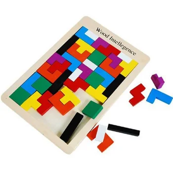 Bērnu Koka Tetris, Puzles, Rotaļlietas, Krāsains Mozaīkas Valdes Montessori Rotaļlietas, Intelektuālo Iztēli Izglītojošas Rotaļlietas Bērniem Gif