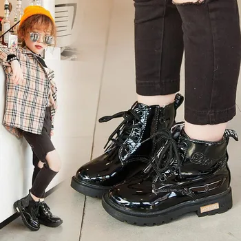 Bērnu Modes Gumijas Zābaku Bērniem Patentu Ādas Botas Zēni Meitenes Ūdensizturīgs Plīša Sniega Zābaki, Toddler Čības Potītes Boot