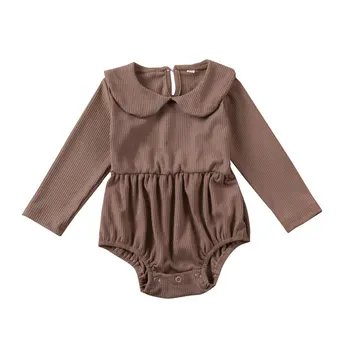 Bērnu Pavasara, Rudens Apģērbu Jaundzimušais Meitene Romper Drēbes Callar Jumpsuit Apģērbs, Trikotāžas-Adītus Ziemas Garām Piedurknēm Cietā Drēbes