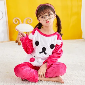 Bērnu Pidžamas Karikatūra Trušu Lācis Flaneļa Meitene Zēnu Pidžamas Komplekts Ziemas Bērnu Sleepwear Uzvalks Homewear O-veida kakla garām Piedurknēm Pidžamas