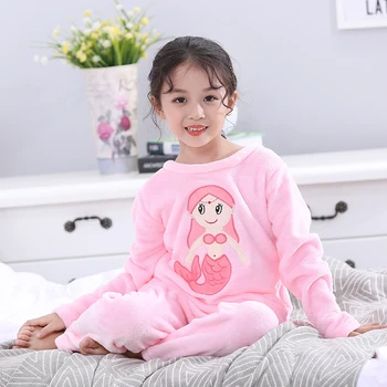 Bērnu Pidžamas Karikatūra Trušu Lācis Flaneļa Meitene Zēnu Pidžamas Komplekts Ziemas Bērnu Sleepwear Uzvalks Homewear O-veida kakla garām Piedurknēm Pidžamas