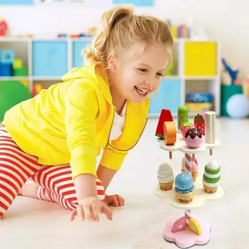 Bērnu Rotaļu Zemeņu Spēlēt Dāvanu Bērniem, Rotaļlietas, Dāvanu Izglītības Rotaļu Virtuves Koka Imitētu Saldējums Augļu Grilu Kases