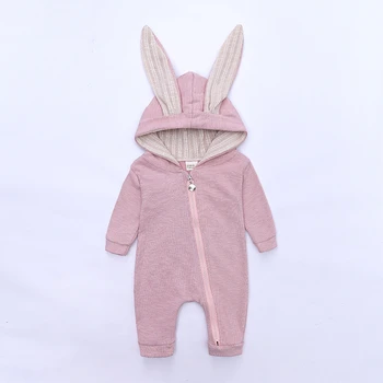 Bērnu Rudens Ziemas Apģērbu Jaundzimušais Zēns, Meitene 3D Bunny Ausis Romper garām Piedurknēm Apģērbs Trušu Kopumā Zip Silts Jumpsuit