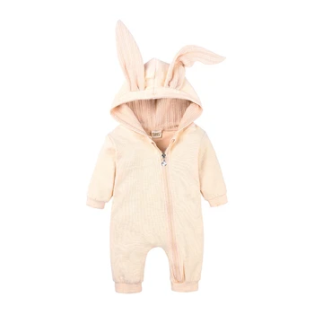 Bērnu Rudens Ziemas Apģērbu Jaundzimušais Zēns, Meitene 3D Bunny Ausis Romper garām Piedurknēm Apģērbs Trušu Kopumā Zip Silts Jumpsuit